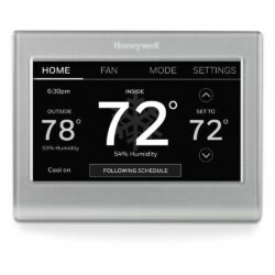 grey honeywell wifi thermostat with black screen and white digits