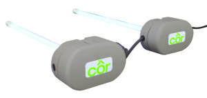 cor tan hvac uv lights with green letters for cleaning air ducts