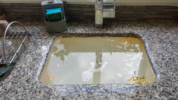 clogged drain in kitchen sink