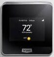 bryant wifi thermostat on wall with black background and white digits